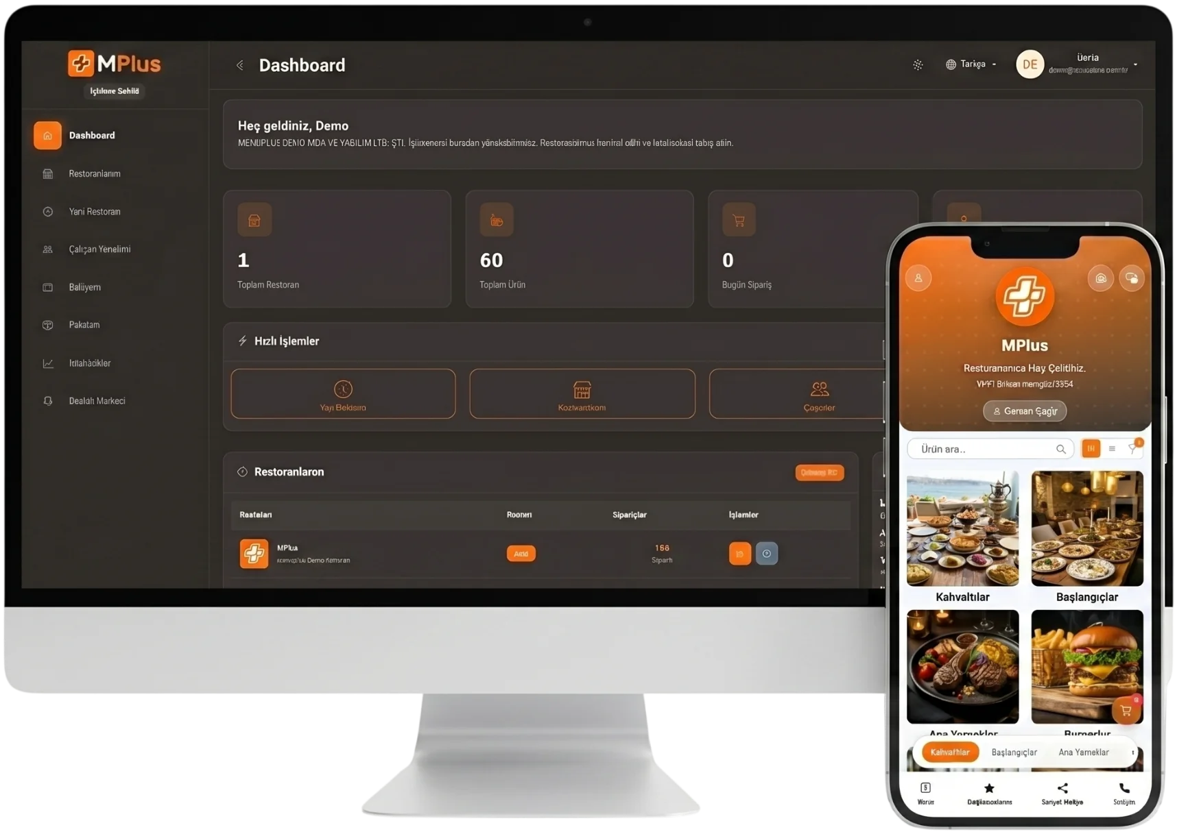 MenuPlus QR menü ve dijital menü sistemi uygulama ekranları