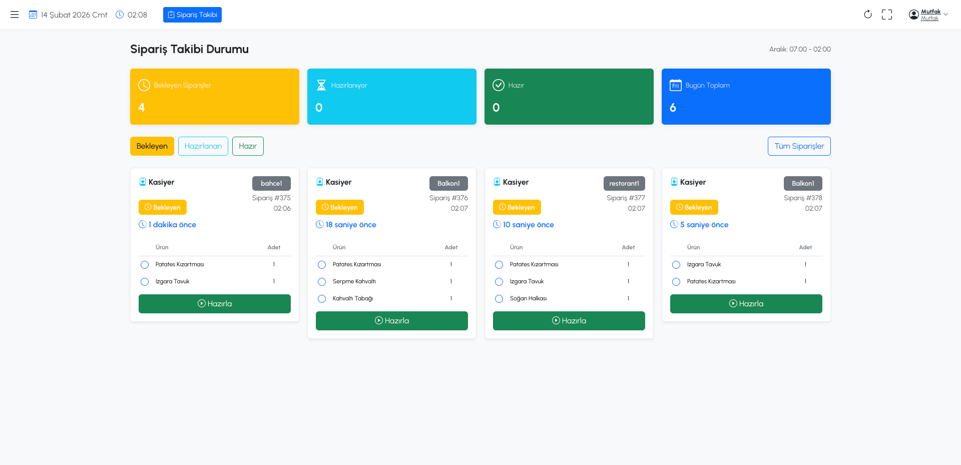 MenuPlus Sipariş Takibi Ekranı