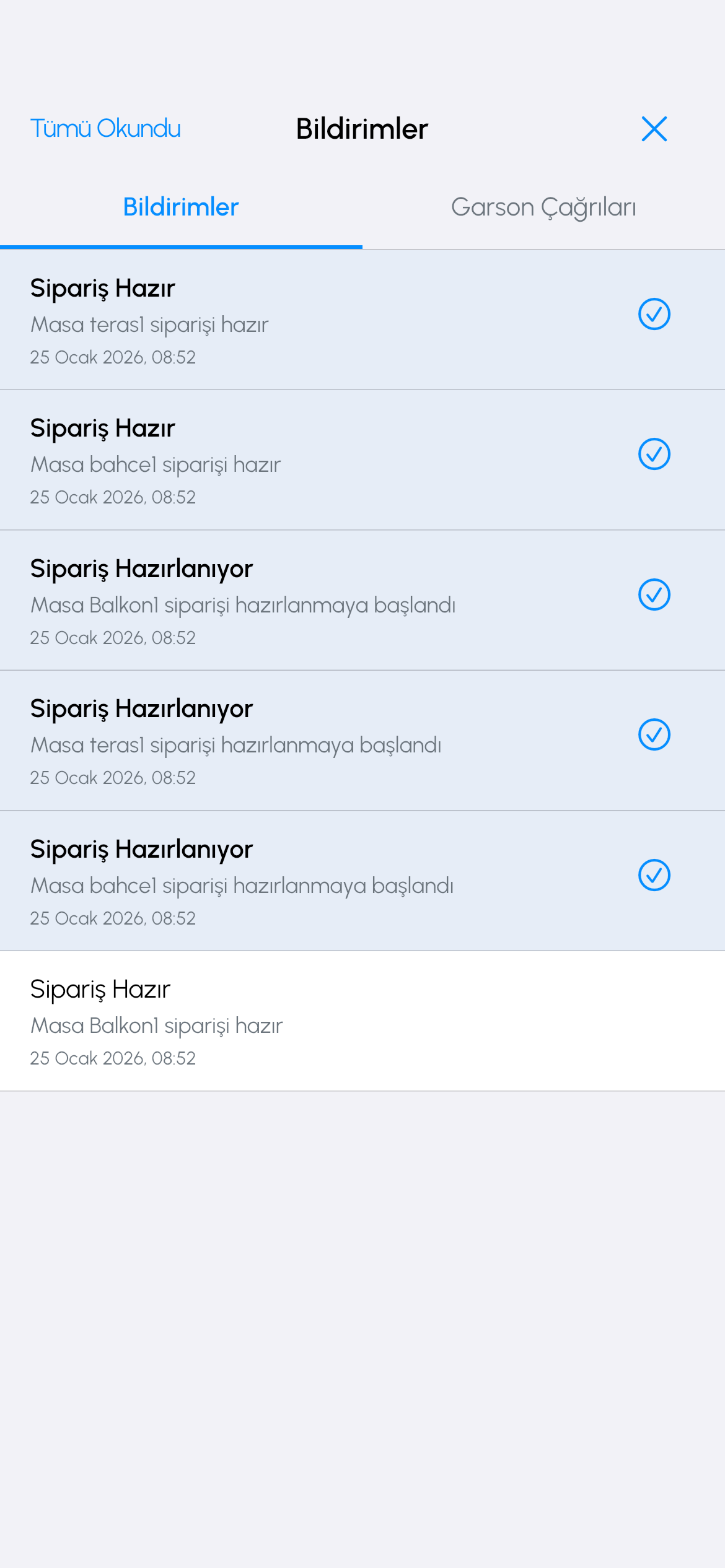 MenuPlus Mutfak Hazır Bildirimi