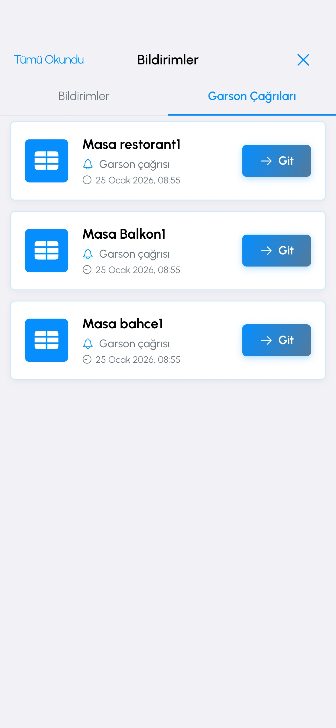 Garson çağıran masalar